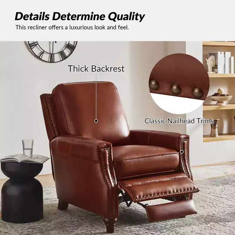 Set of 2 Theresa Modern Upholstery Genuine Leather Recliner with Nailhead Trim for Living Room and Bedroom| ART OF LIVING DESIGNS