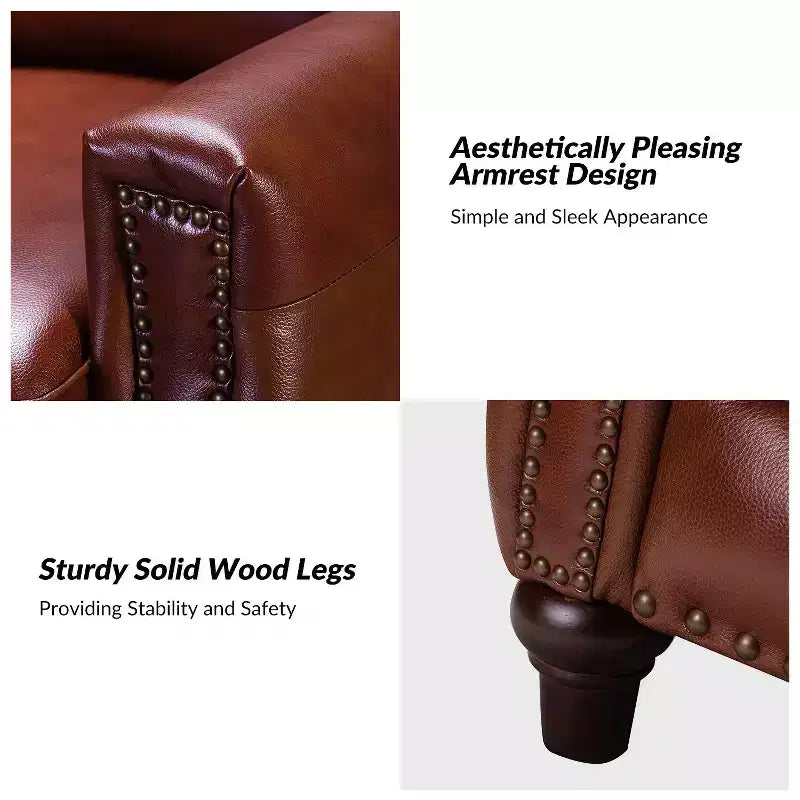Set of 2 Theresa Modern Upholstery Genuine Leather Recliner with Nailhead Trim for Living Room and Bedroom| ART OF LIVING DESIGNS