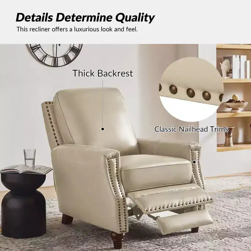 Set of 2 Theresa Modern Upholstery Genuine Leather Recliner with Nailhead Trim for Living Room and Bedroom| ART OF LIVING DESIGNS