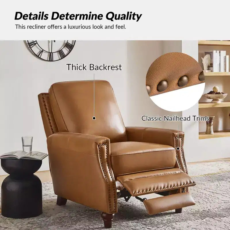 Set of 2 Theresa Modern Upholstery Genuine Leather Recliner with Nailhead Trim for Living Room and Bedroom| ART OF LIVING DESIGNS