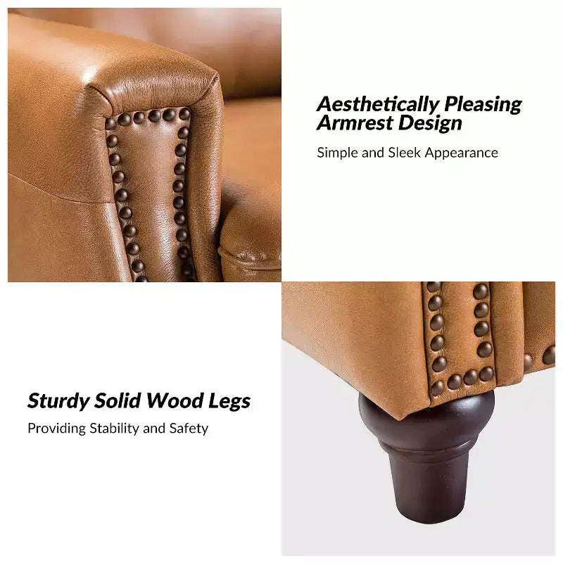 Set of 2 Theresa Modern Upholstery Genuine Leather Recliner with Nailhead Trim for Living Room and Bedroom| ART OF LIVING DESIGNS