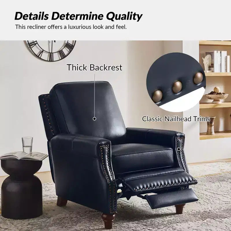 Set of 2 Theresa Modern Upholstery Genuine Leather Recliner with Nailhead Trim for Living Room and Bedroom| ART OF LIVING DESIGNS