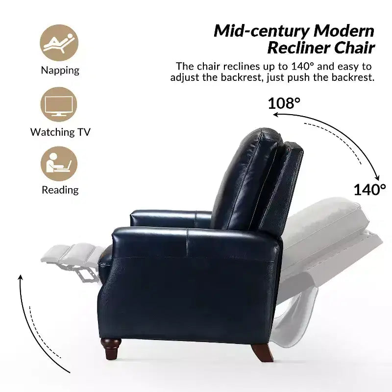 Set of 2 Theresa Modern Upholstery Genuine Leather Recliner with Nailhead Trim for Living Room and Bedroom| ART OF LIVING DESIGNS