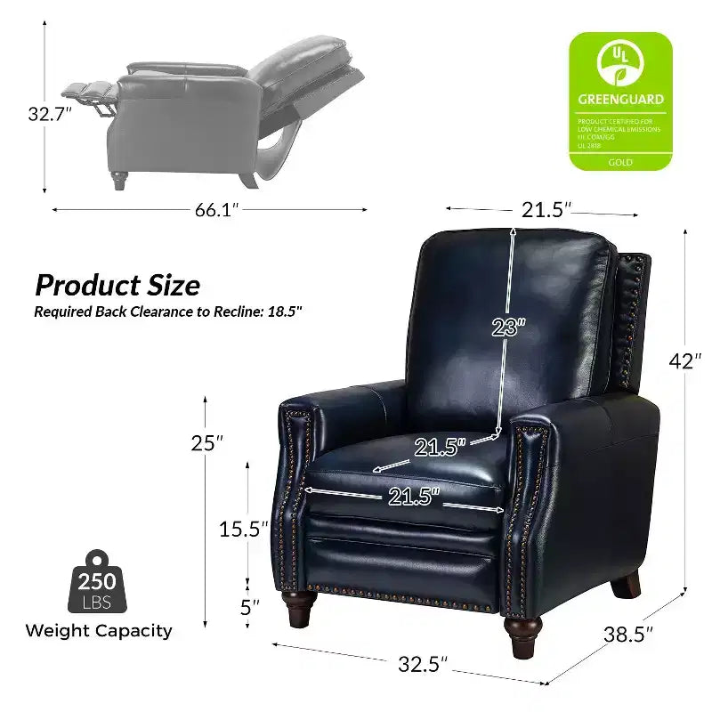Set of 2 Theresa Modern Upholstery Genuine Leather Recliner with Nailhead Trim for Living Room and Bedroom| ART OF LIVING DESIGNS