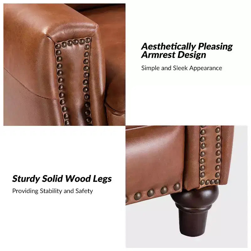 Set of 2 Theresa Modern Upholstery Genuine Leather Recliner with Nailhead Trim for Living Room and Bedroom| ART OF LIVING DESIGNS