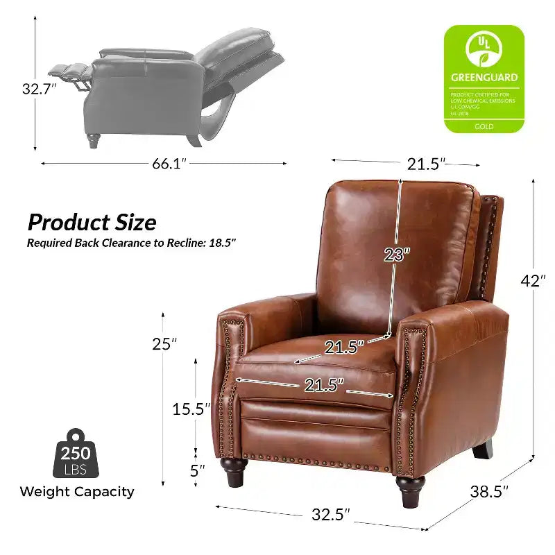 Set of 2 Theresa Modern Upholstery Genuine Leather Recliner with Nailhead Trim for Living Room and Bedroom| ART OF LIVING DESIGNS