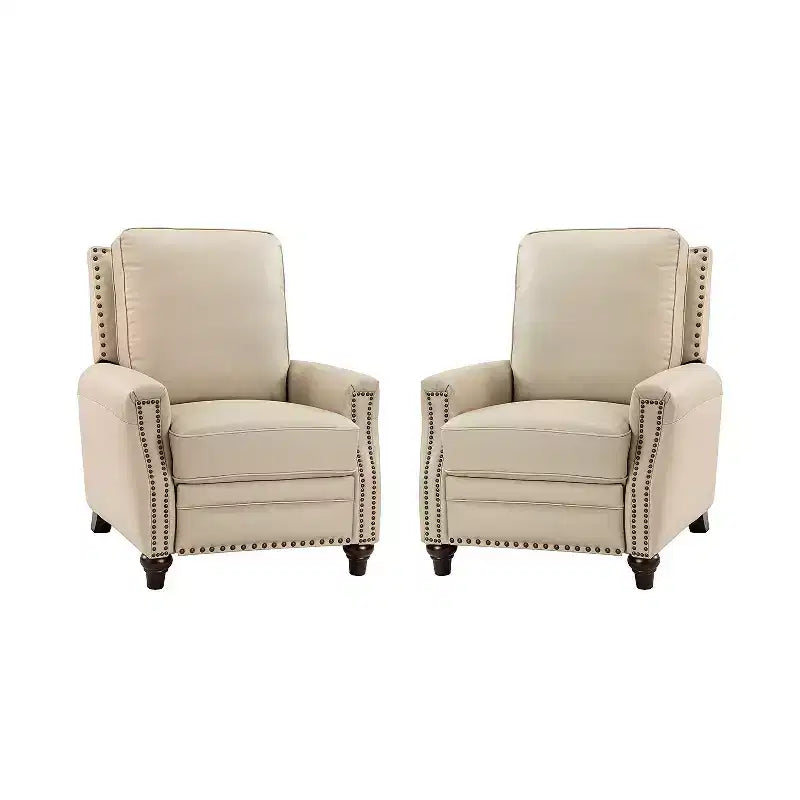Set of 2 Theresa Modern Upholstery Genuine Leather Recliner with Nailhead Trim for Living Room and Bedroom| ART OF LIVING DESIGNS