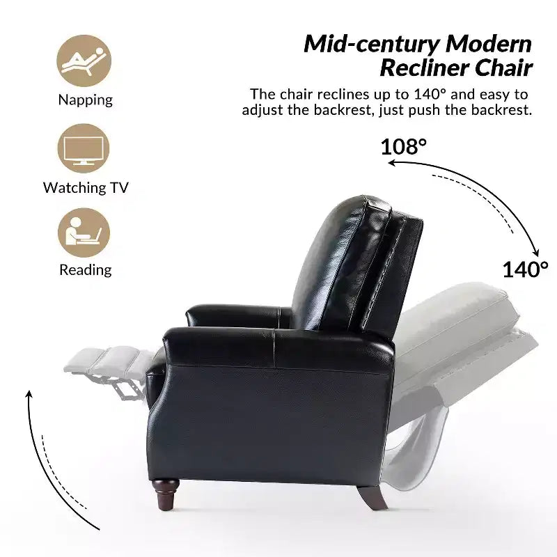 Set of 2 Theresa Modern Upholstery Genuine Leather Recliner with Nailhead Trim for Living Room and Bedroom| ART OF LIVING DESIGNS