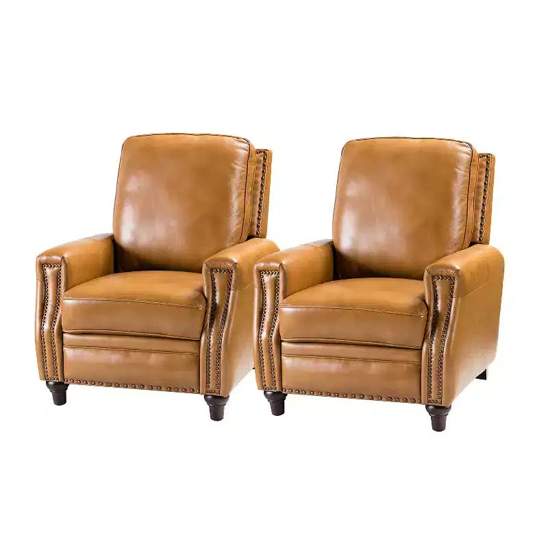 Set of 2 Theresa Modern Upholstery Genuine Leather Recliner with Nailhead Trim for Living Room and Bedroom| ART OF LIVING DESIGNS