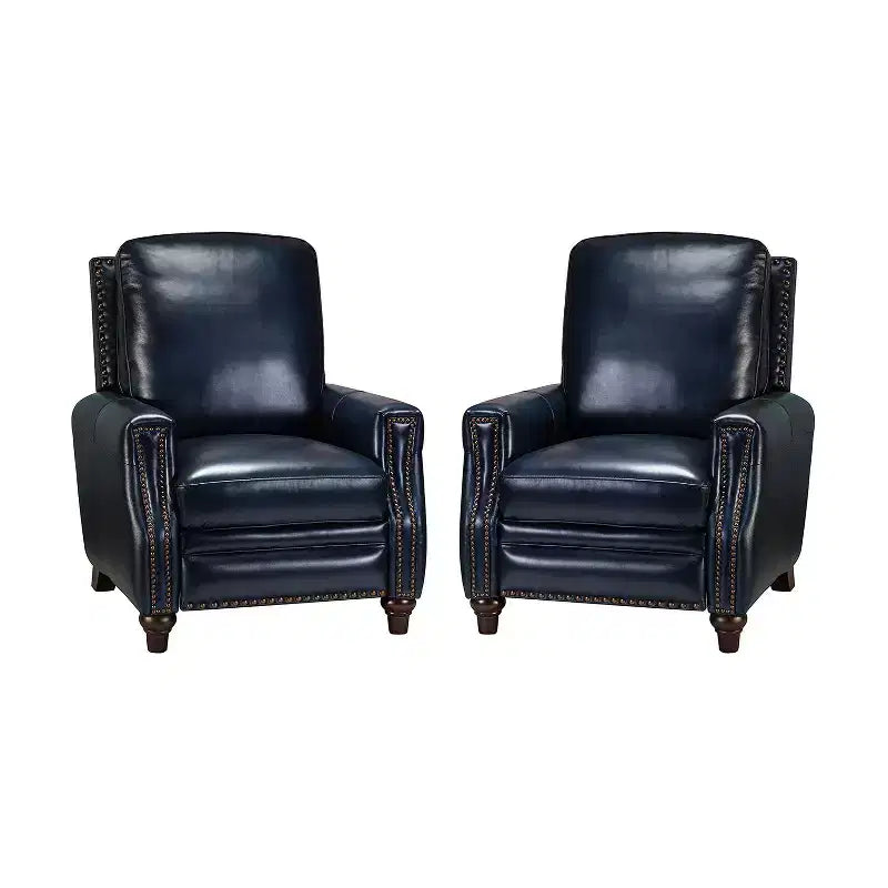 Set of 2 Theresa Modern Upholstery Genuine Leather Recliner with Nailhead Trim for Living Room and Bedroom| ART OF LIVING DESIGNS