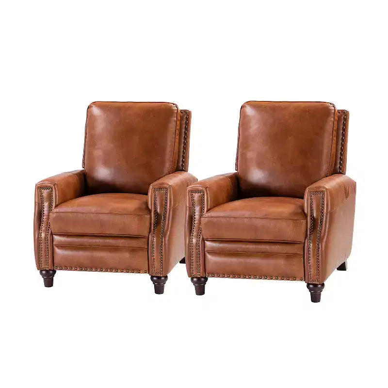 Set of 2 Theresa Modern Upholstery Genuine Leather Recliner with Nailhead Trim for Living Room and Bedroom| ART OF LIVING DESIGNS