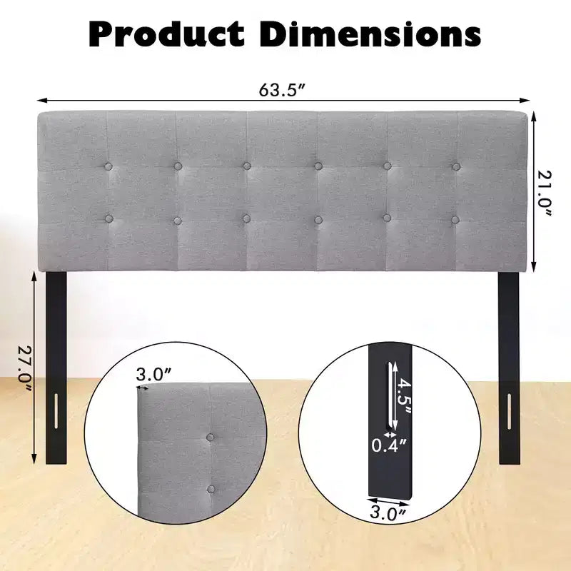 Costway Full/Queen Size Headboard Linen Fabric Upholstered Button Tufted Solid Wood Leg