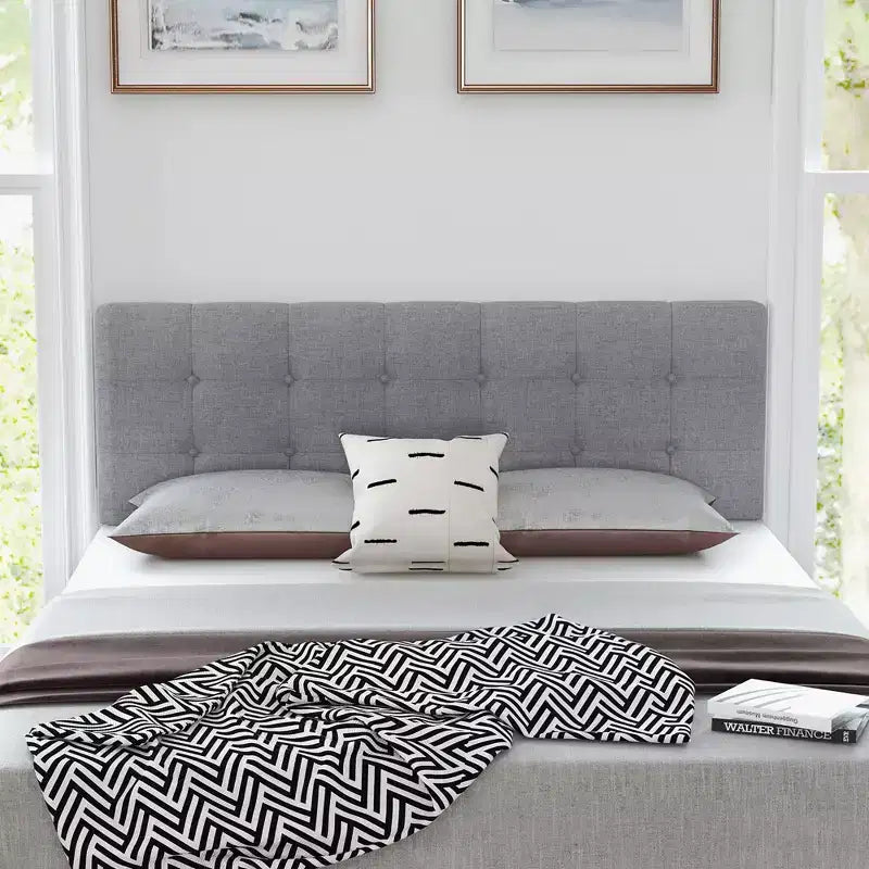 Costway Full/Queen Size Headboard Linen Fabric Upholstered Button Tufted Solid Wood Leg