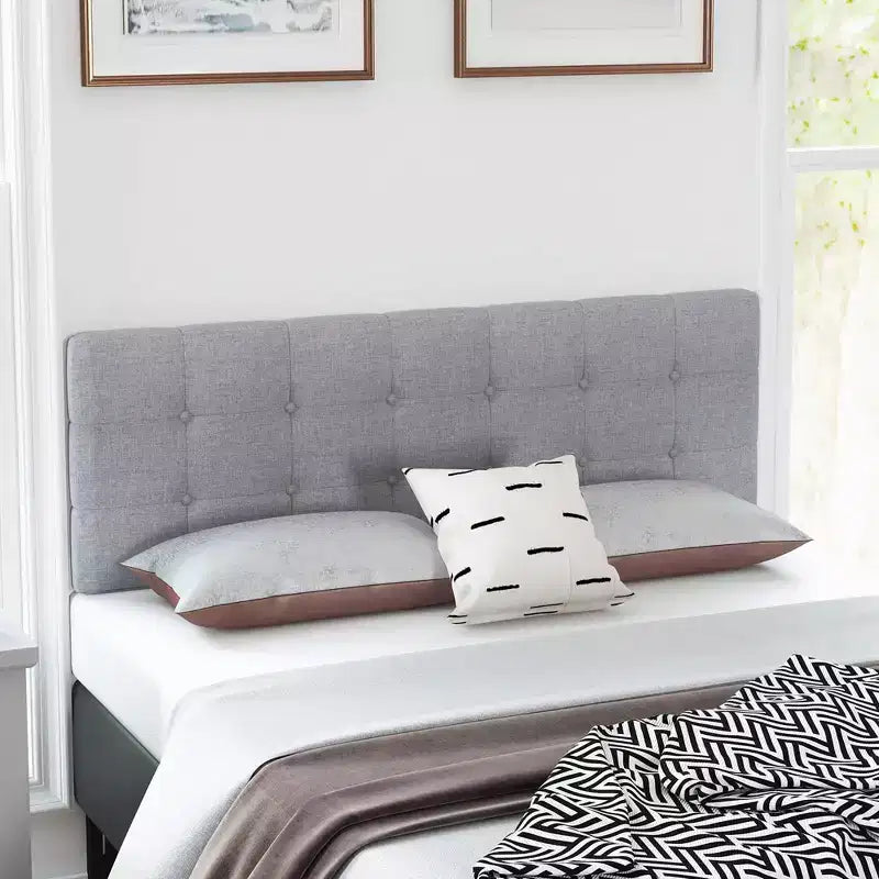 Costway Full/Queen Size Headboard Linen Fabric Upholstered Button Tufted Solid Wood Leg
