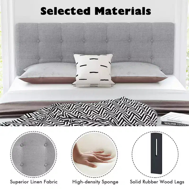 Costway Full/Queen Size Headboard Linen Fabric Upholstered Button Tufted Solid Wood Leg