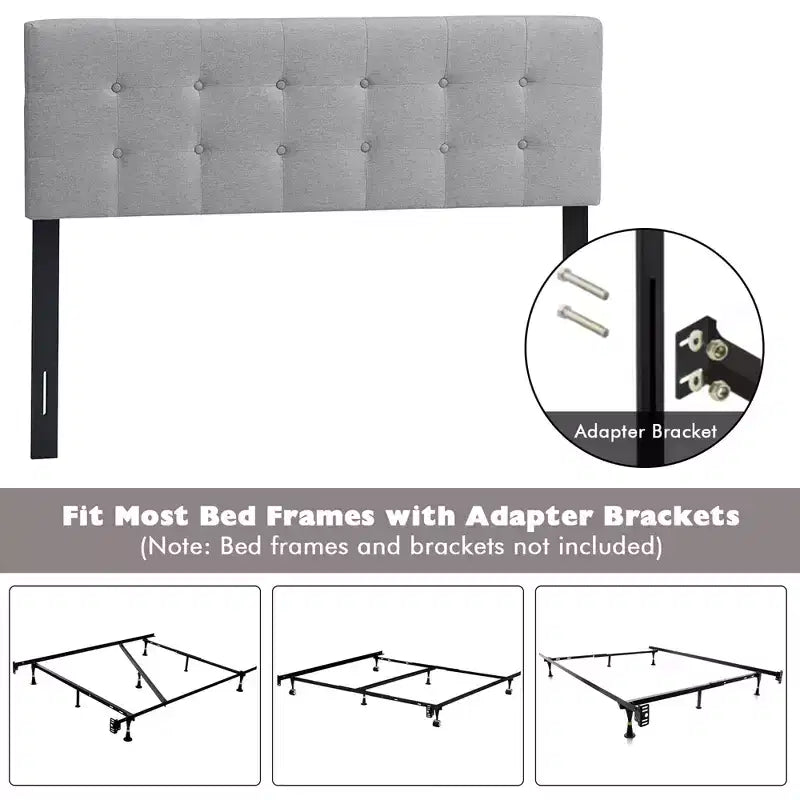 Costway Full/Queen Size Headboard Linen Fabric Upholstered Button Tufted Solid Wood Leg