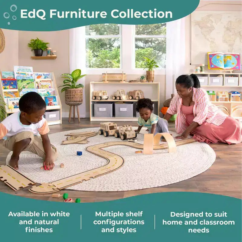 Guidecraft EdQ 3-Shelf 8-Compartment Storage 36: Wooden Cubby Cube Bookshelf Organizer, Home and Classroom Bookcase with Fabric Bins