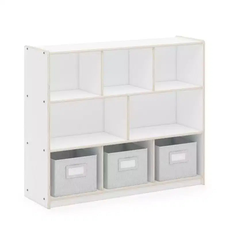 Guidecraft EdQ 3-Shelf 8-Compartment Storage 36: Wooden Cubby Cube Bookshelf Organizer, Home and Classroom Bookcase with Fabric Bins