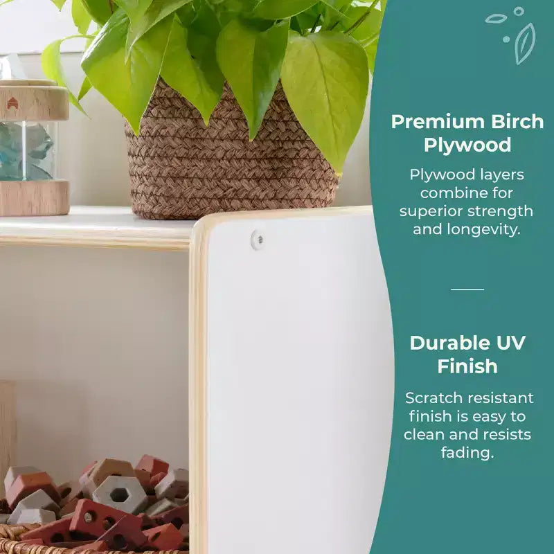 Guidecraft EdQ 3-Shelf 8-Compartment Storage 36: Wooden Cubby Cube Bookshelf Organizer, Home and Classroom Bookcase with Fabric Bins
