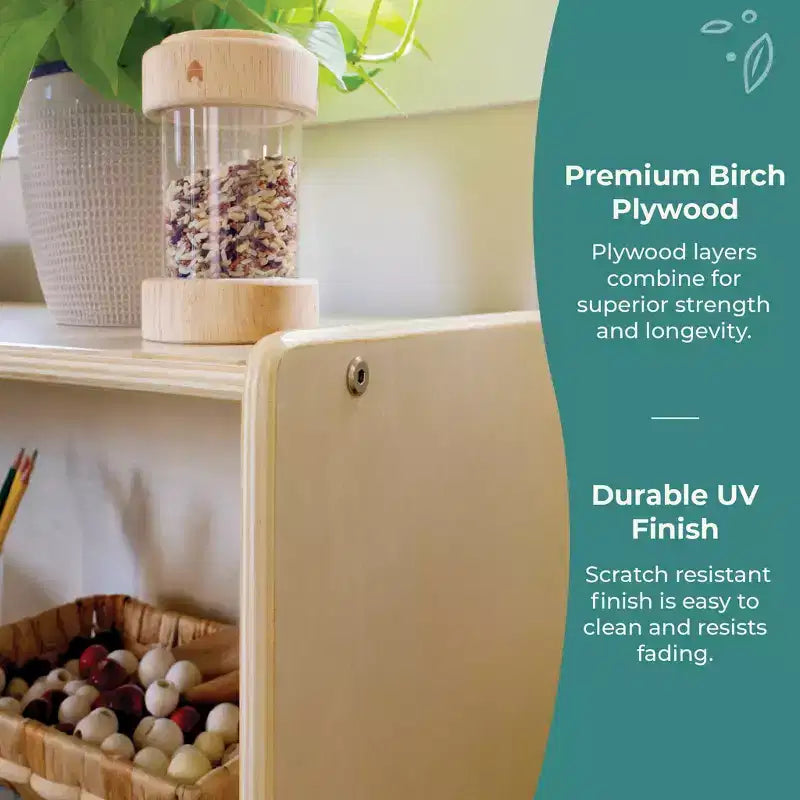 Guidecraft EdQ 3-Shelf 8-Compartment Storage 36: Wooden Cubby Cube Bookshelf Organizer, Home and Classroom Bookcase with Fabric Bins