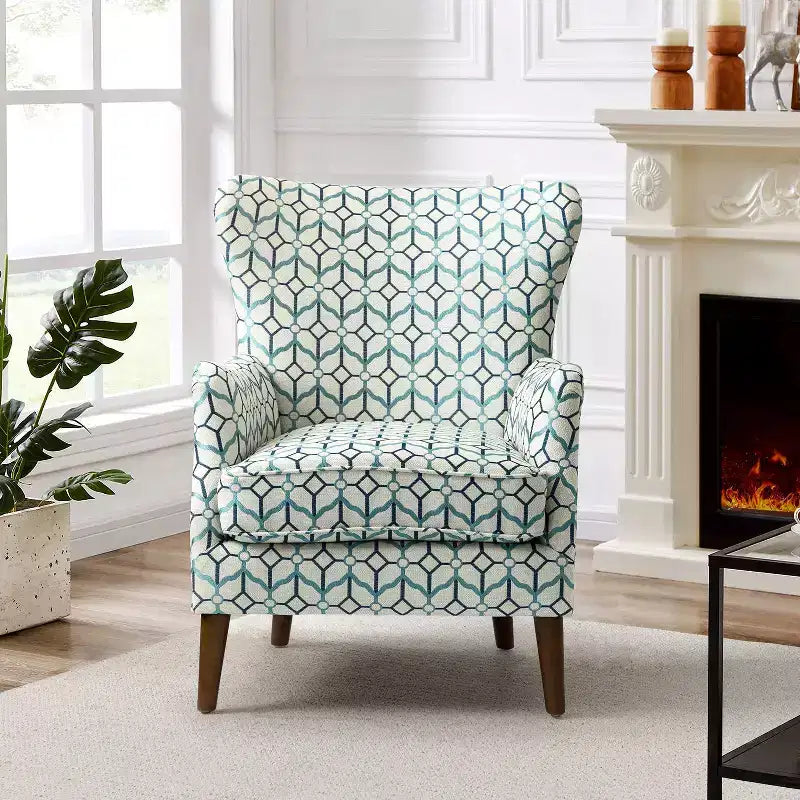 Nikolaus Comfy Living Room Armchair with Floral Fabric Pattern and Wingback| ART OF LIVING DESIGNS