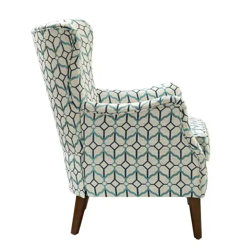 Nikolaus Comfy Living Room Armchair with Floral Fabric Pattern and Wingback| ART OF LIVING DESIGNS