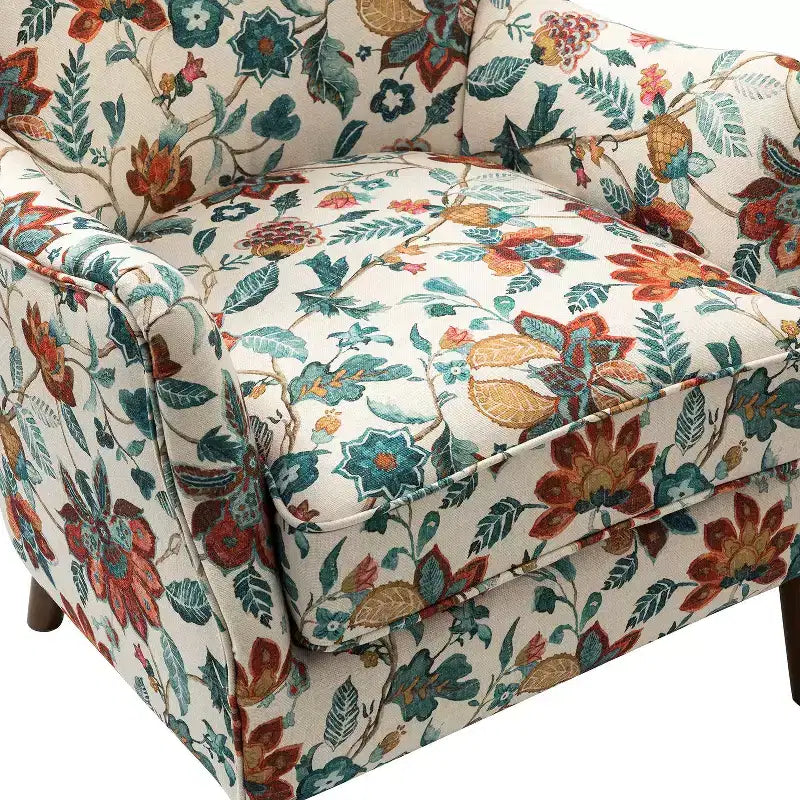 Nikolaus Comfy Living Room Armchair with Floral Fabric Pattern and Wingback| ART OF LIVING DESIGNS