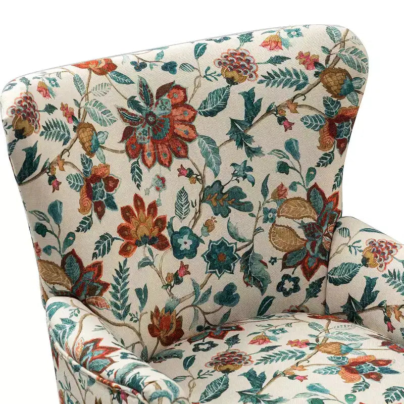 Nikolaus Comfy Living Room Armchair with Floral Fabric Pattern and Wingback| ART OF LIVING DESIGNS