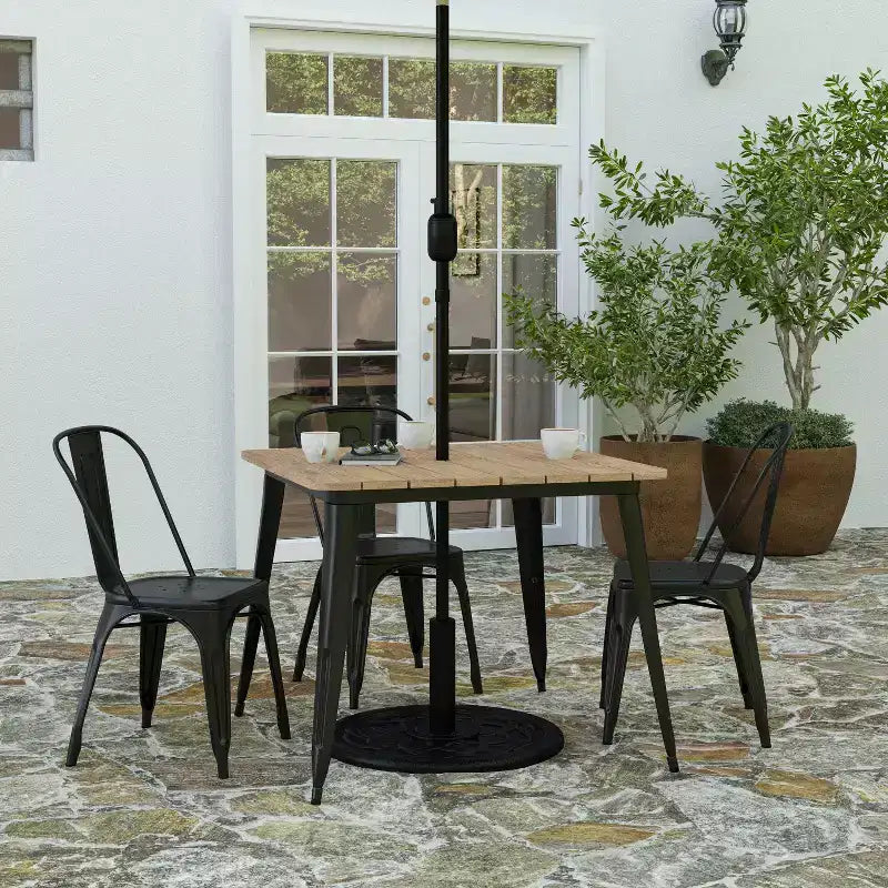 Merrick Lane Indoor/Outdoor Dining Table with Umbrella Hole, 36 Square All Weather Poly Resin Top and Steel Base