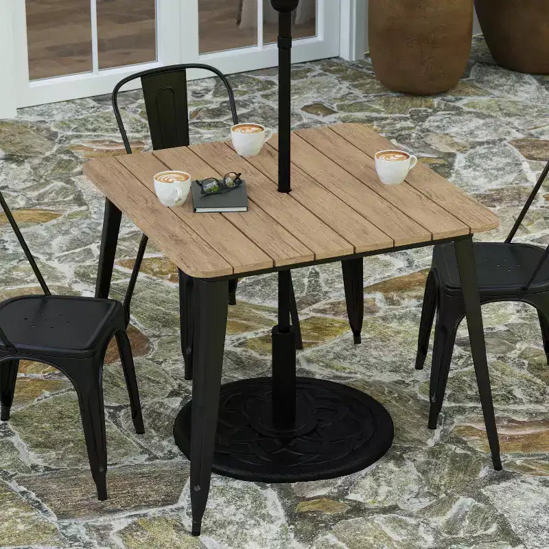 Merrick Lane Indoor/Outdoor Dining Table with Umbrella Hole, 36 Square All Weather Poly Resin Top and Steel Base