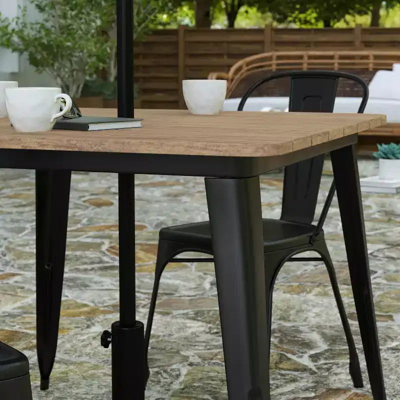 Merrick Lane Indoor/Outdoor Dining Table with Umbrella Hole, 36 Square All Weather Poly Resin Top and Steel Base