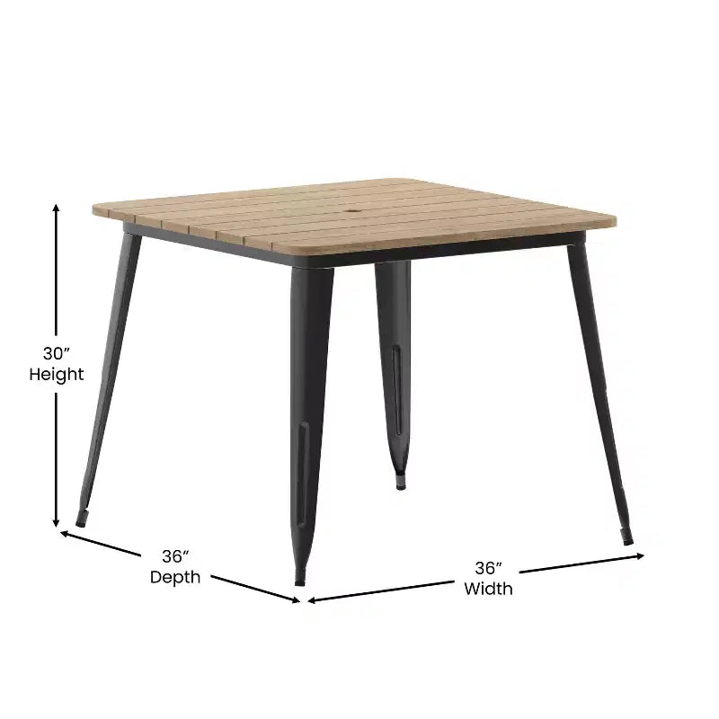 Merrick Lane Indoor/Outdoor Dining Table with Umbrella Hole, 36 Square All Weather Poly Resin Top and Steel Base