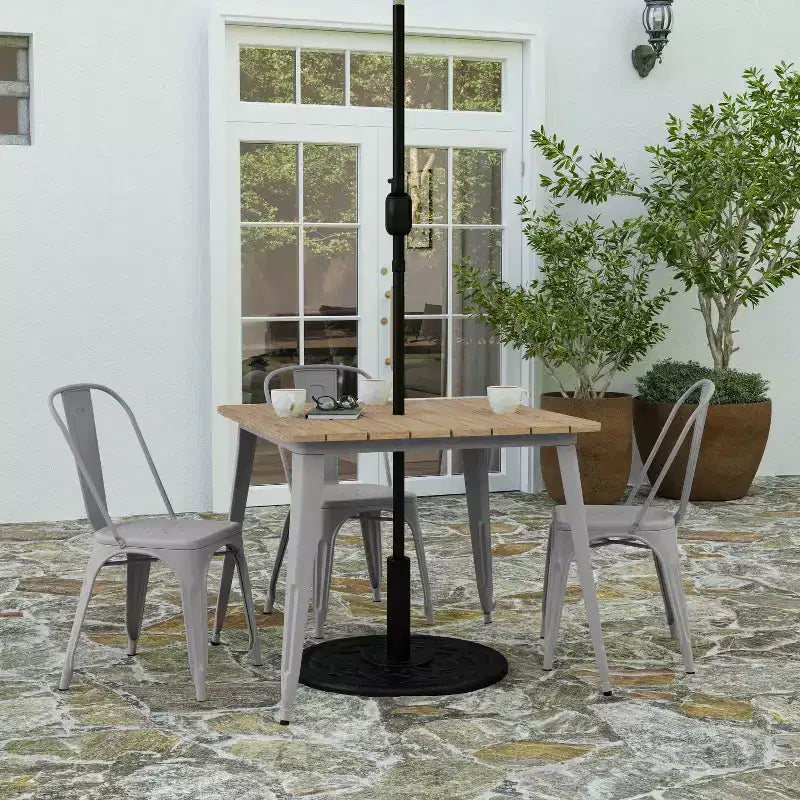 Merrick Lane Indoor/Outdoor Dining Table with Umbrella Hole, 36 Square All Weather Poly Resin Top and Steel Base