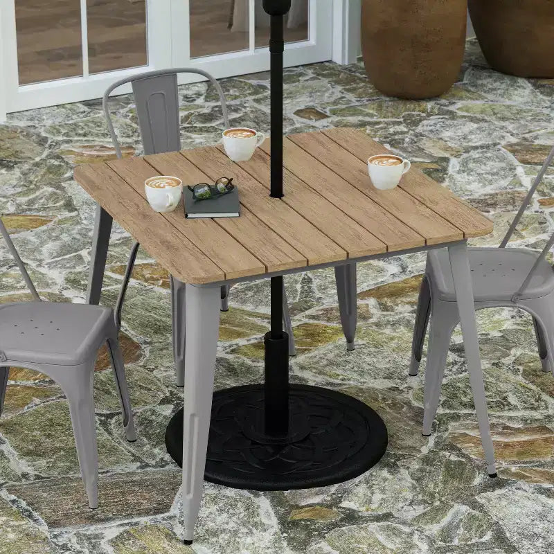 Merrick Lane Indoor/Outdoor Dining Table with Umbrella Hole, 36 Square All Weather Poly Resin Top and Steel Base