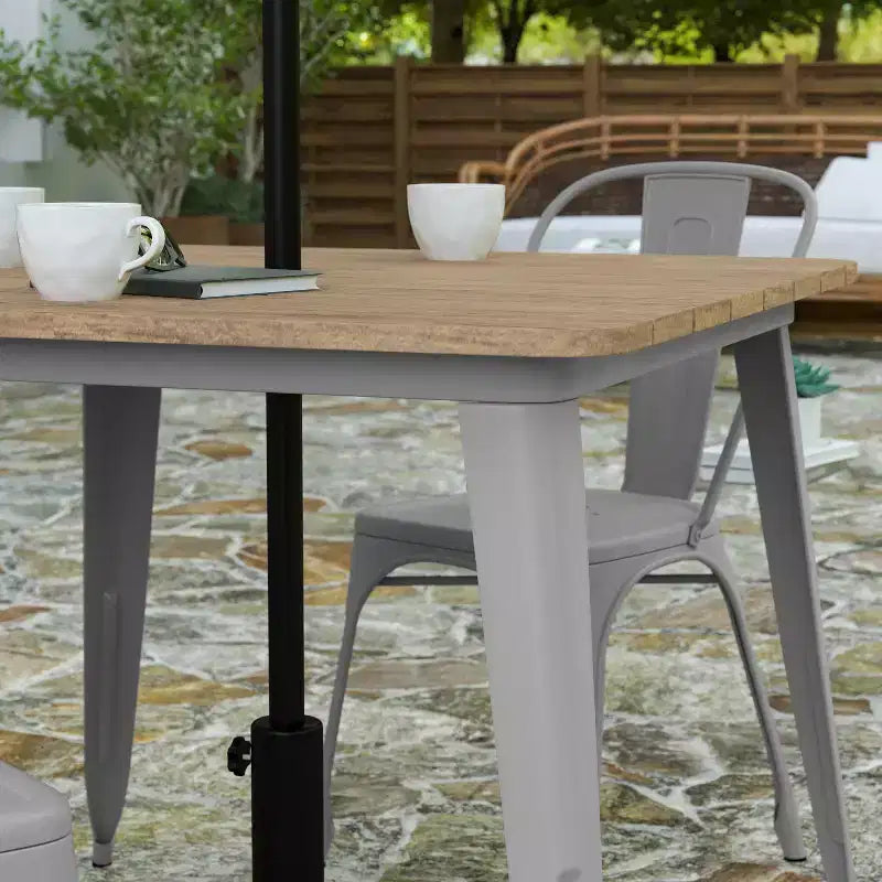 Merrick Lane Indoor/Outdoor Dining Table with Umbrella Hole, 36 Square All Weather Poly Resin Top and Steel Base