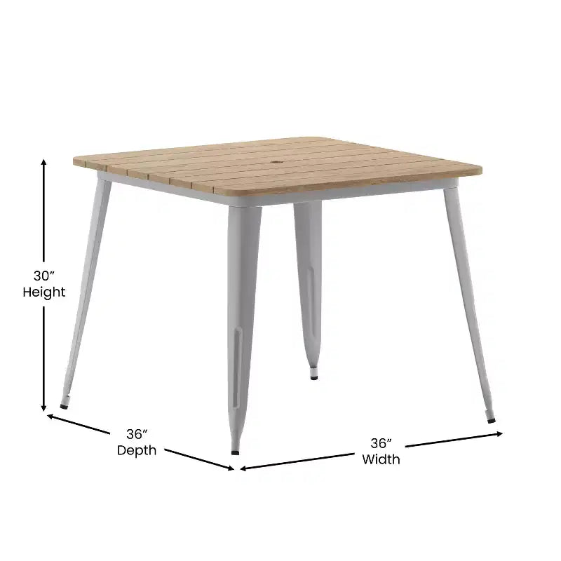 Merrick Lane Indoor/Outdoor Dining Table with Umbrella Hole, 36 Square All Weather Poly Resin Top and Steel Base