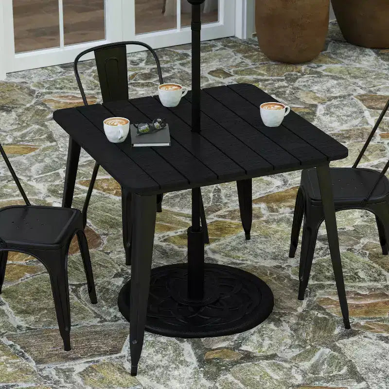 Merrick Lane Indoor/Outdoor Dining Table with Umbrella Hole, 36 Square All Weather Poly Resin Top and Steel Base