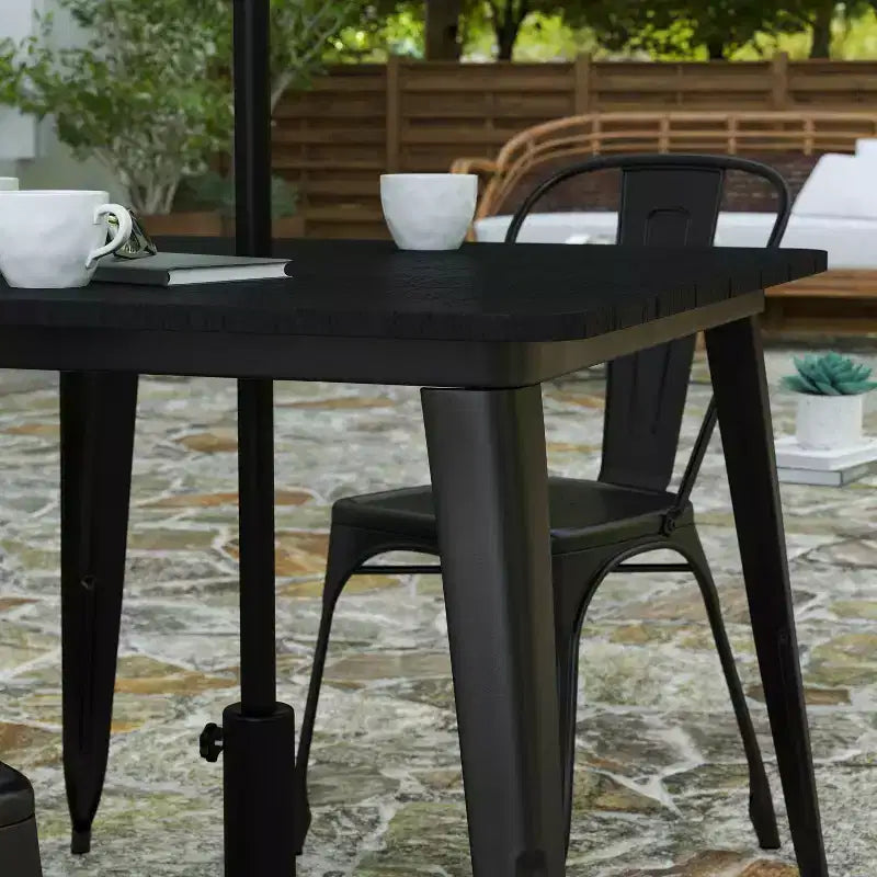 Merrick Lane Indoor/Outdoor Dining Table with Umbrella Hole, 36 Square All Weather Poly Resin Top and Steel Base