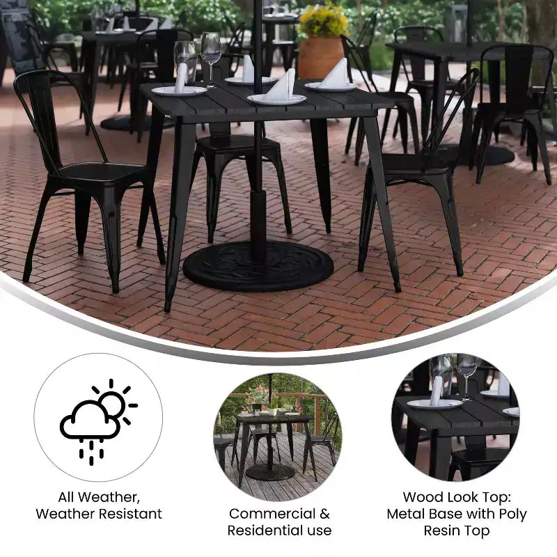Merrick Lane Indoor/Outdoor Dining Table with Umbrella Hole, 36 Square All Weather Poly Resin Top and Steel Base