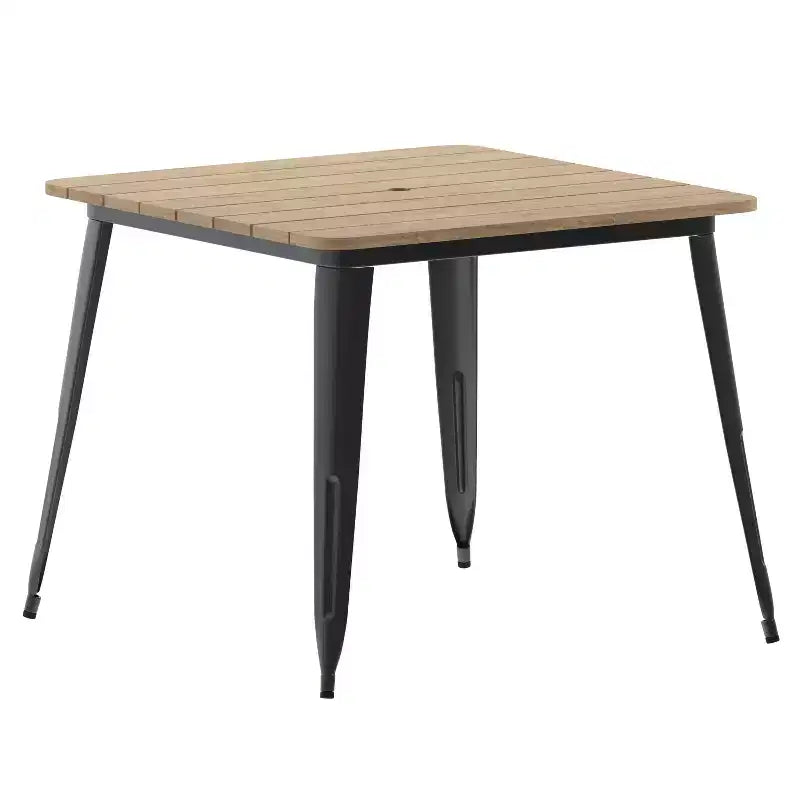 Merrick Lane Indoor/Outdoor Dining Table with Umbrella Hole, 36 Square All Weather Poly Resin Top and Steel Base