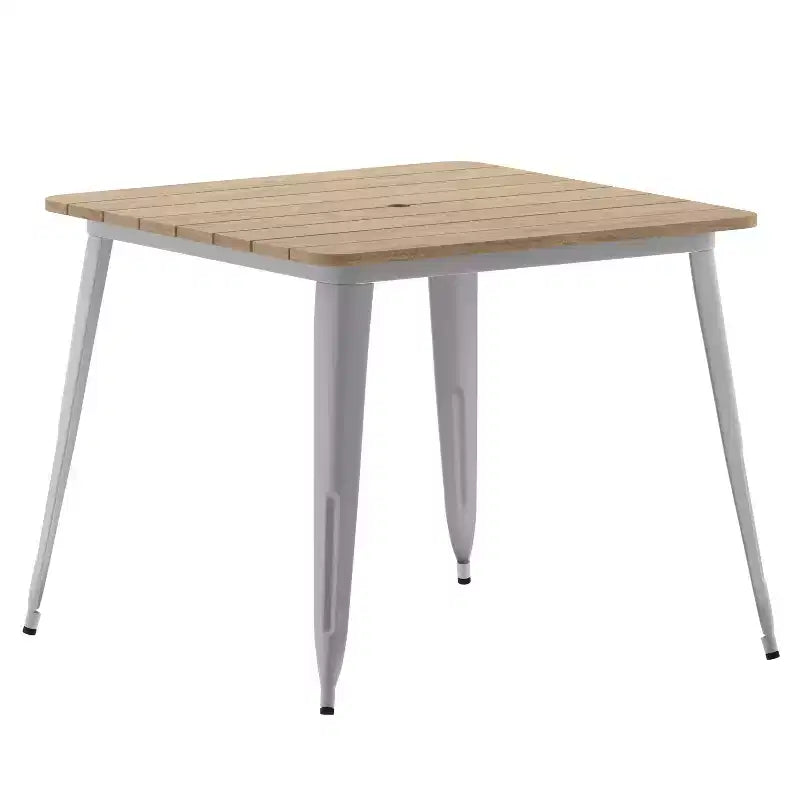 Merrick Lane Indoor/Outdoor Dining Table with Umbrella Hole, 36 Square All Weather Poly Resin Top and Steel Base