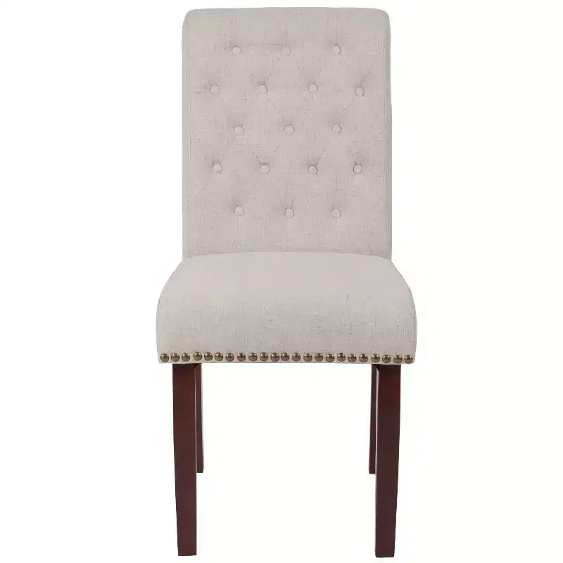Emma and Oliver 2 PK Upholstered Rolled Back Parson's Chair with Nailhead Trim & Finished Frame with Plastic Floor Glides