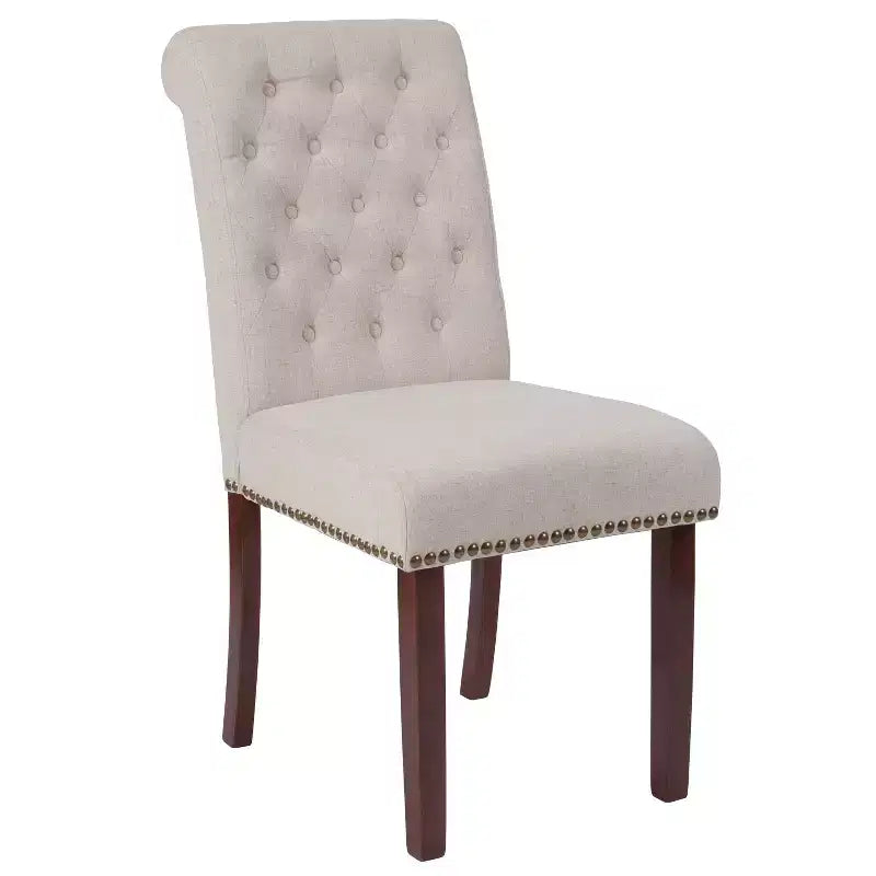 Emma and Oliver 2 PK Upholstered Rolled Back Parson's Chair with Nailhead Trim & Finished Frame with Plastic Floor Glides