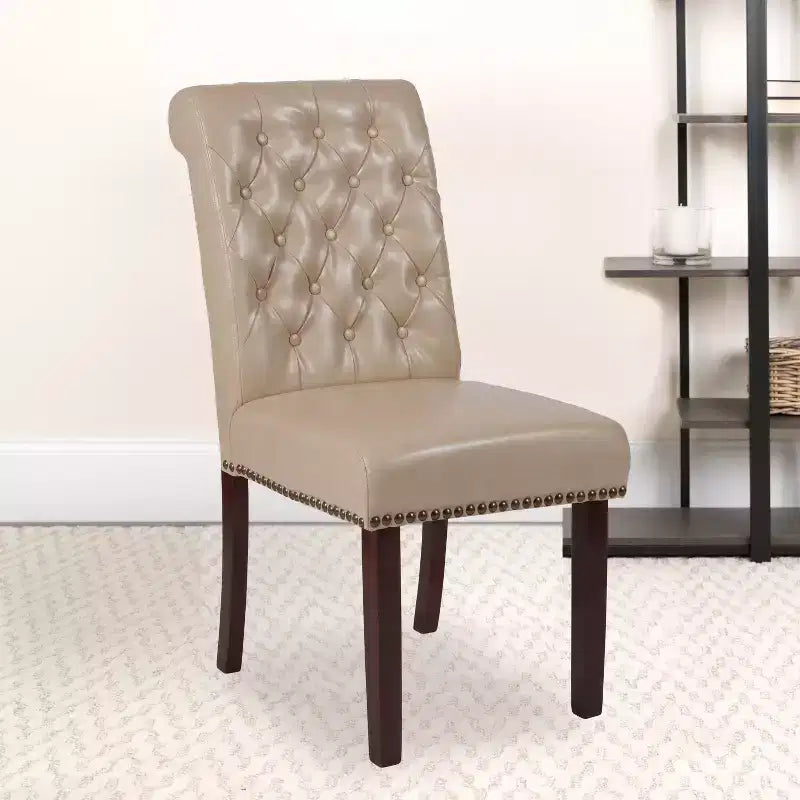 Emma and Oliver 2 PK Upholstered Rolled Back Parson's Chair with Nailhead Trim & Finished Frame with Plastic Floor Glides