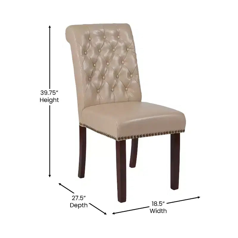 Emma and Oliver 2 PK Upholstered Rolled Back Parson's Chair with Nailhead Trim & Finished Frame with Plastic Floor Glides