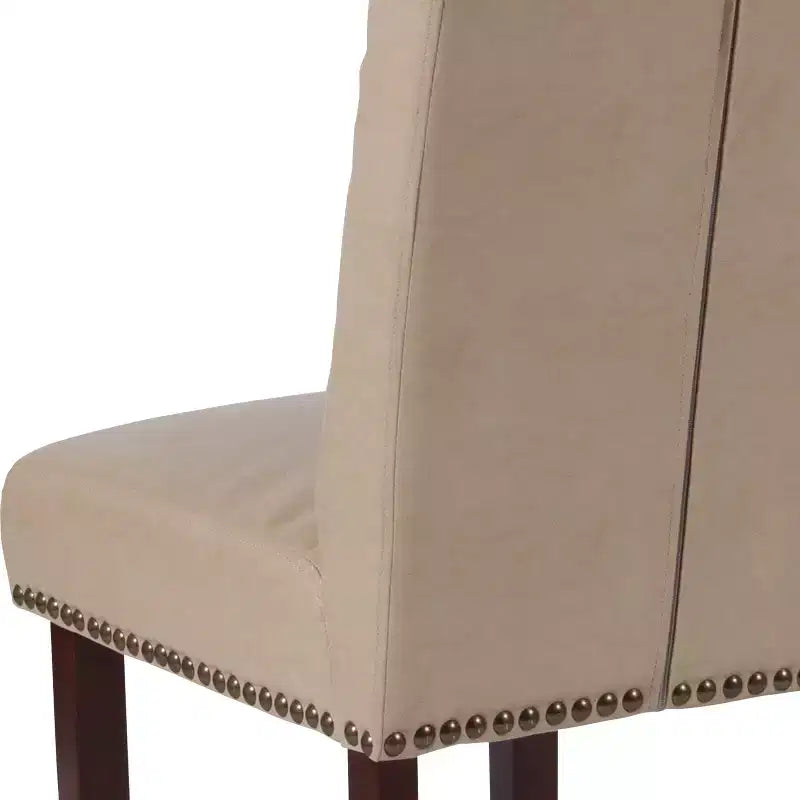 Emma and Oliver 2 PK Upholstered Rolled Back Parson's Chair with Nailhead Trim & Finished Frame with Plastic Floor Glides