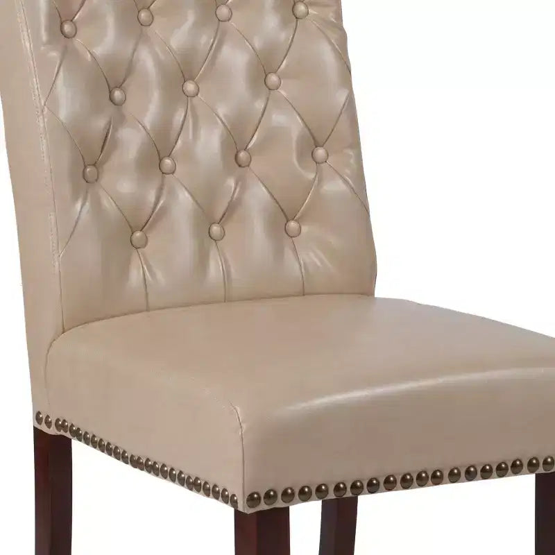 Emma and Oliver 2 PK Upholstered Rolled Back Parson's Chair with Nailhead Trim & Finished Frame with Plastic Floor Glides