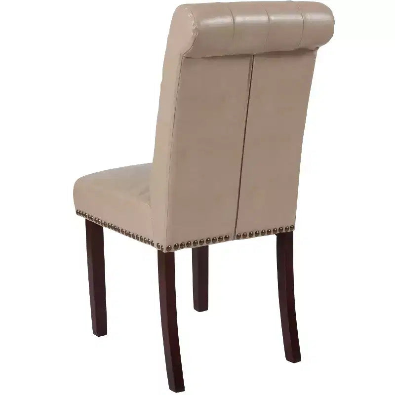 Emma and Oliver 2 PK Upholstered Rolled Back Parson's Chair with Nailhead Trim & Finished Frame with Plastic Floor Glides