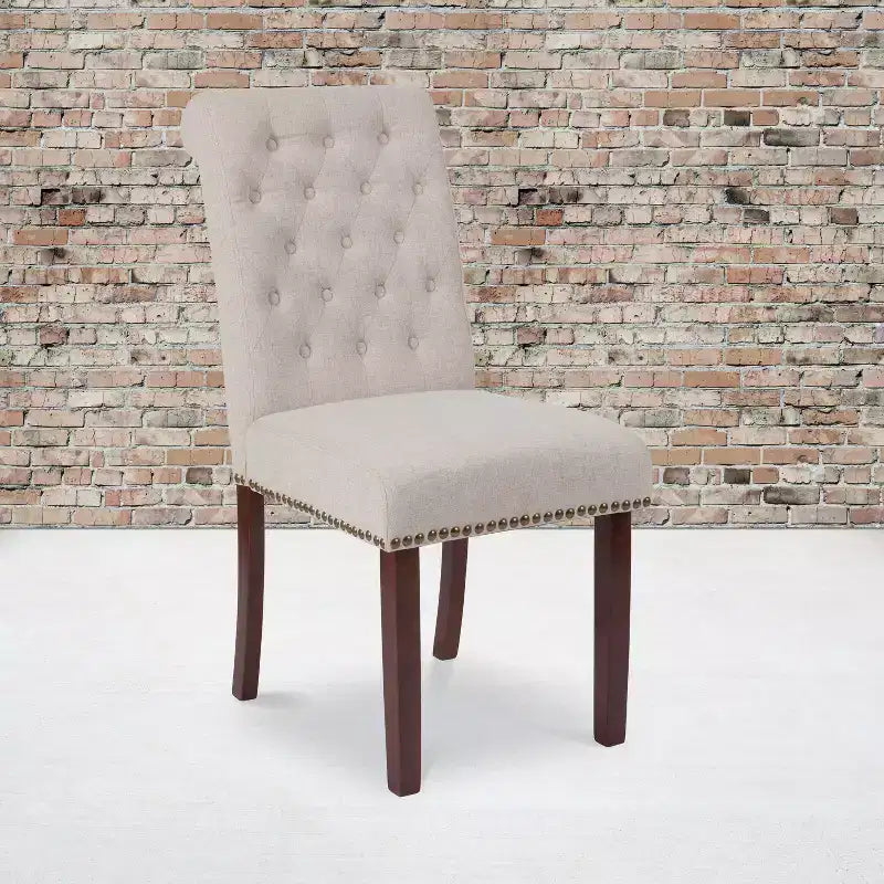 Emma and Oliver 2 PK Upholstered Rolled Back Parson's Chair with Nailhead Trim & Finished Frame with Plastic Floor Glides