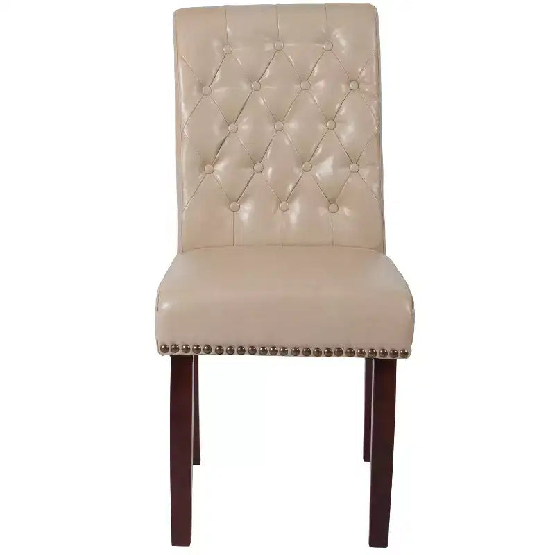 Emma and Oliver 2 PK Upholstered Rolled Back Parson's Chair with Nailhead Trim & Finished Frame with Plastic Floor Glides